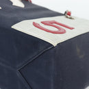 CHANEL Choco Bar Chain Tote Bag No5 Canvas Navy Silver CC Auth 188914-10