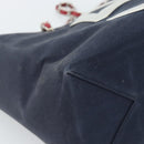 CHANEL Choco Bar Chain Tote Bag No5 Canvas Navy Silver CC Auth 188914-13