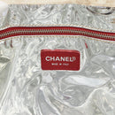 CHANEL Choco Bar Chain Tote Bag No5 Canvas Navy Silver CC Auth 188914-14
