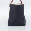 CHANEL Choco Bar Chain Tote Bag No5 Canvas Navy Silver CC Auth 188914-5