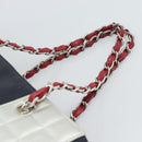 CHANEL Choco Bar Chain Tote Bag No5 Canvas Navy Silver CC Auth 188914-8