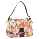 FENDI Mamma Baguette Zucchino Canvas Shoulder Bag Multicolor Gold Auth 188917SAM-1