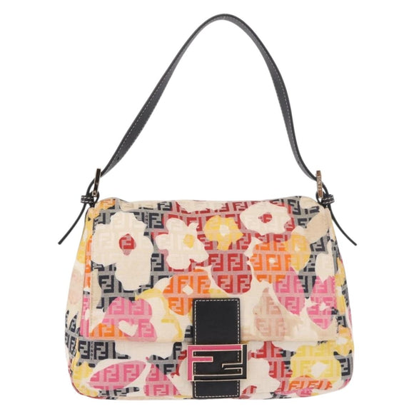 FENDI Mamma Baguette Zucchino Canvas Schoudertas Meerkleurig Goud Auth 188917SAM