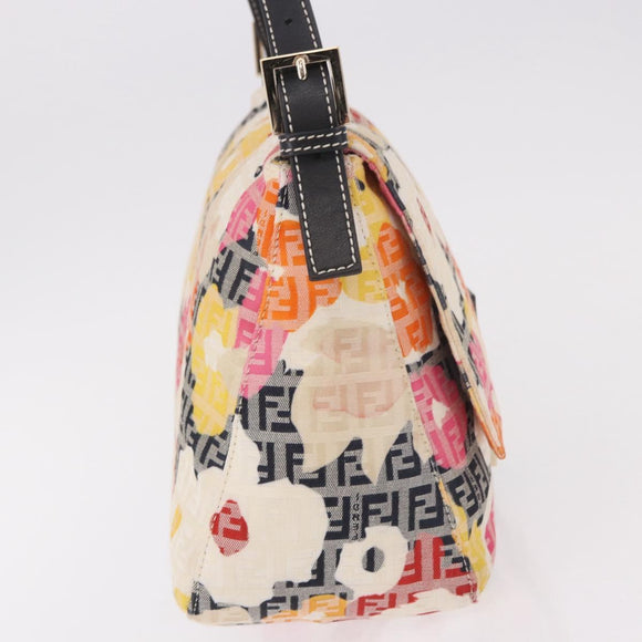 FENDI Mamma Baguette Zucchino Canvas Shoulder Bag Multicolor Gold Auth 188917SAM
