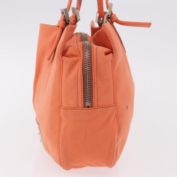 FENDI Tote Bag Cotton jersey Orange Silver Auth 188926
