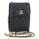 CHANEL Matelasse Chain Shoulder Bag Leather Navy Gold CC Auth 188933SAM-1