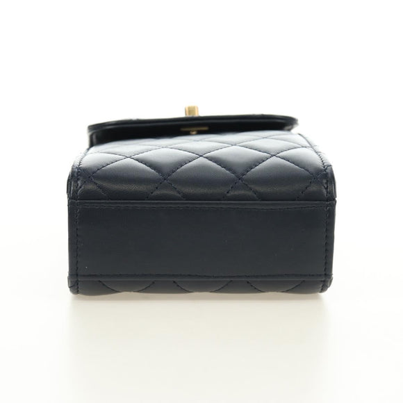 CHANEL Matelasse Chain Shoulder Bag Leather Navy Gold CC Auth 188933SAM