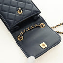 CHANEL Matelasse Chain Shoulder Bag Leather Navy Gold CC Auth 188933SAM-16