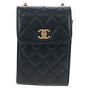 CHANEL Matelasse Chain Shoulder Bag Leather Navy Gold CC Auth 188933SAM-2