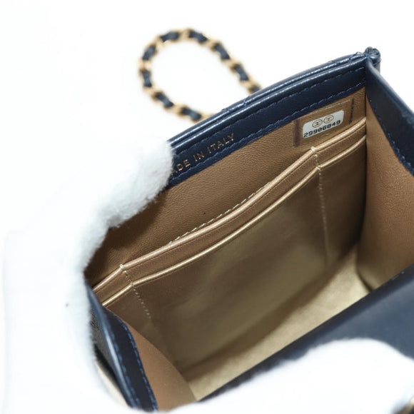 CHANEL Matelasse Chain Shoulder Bag Leather Navy Gold CC Auth 188933SAM