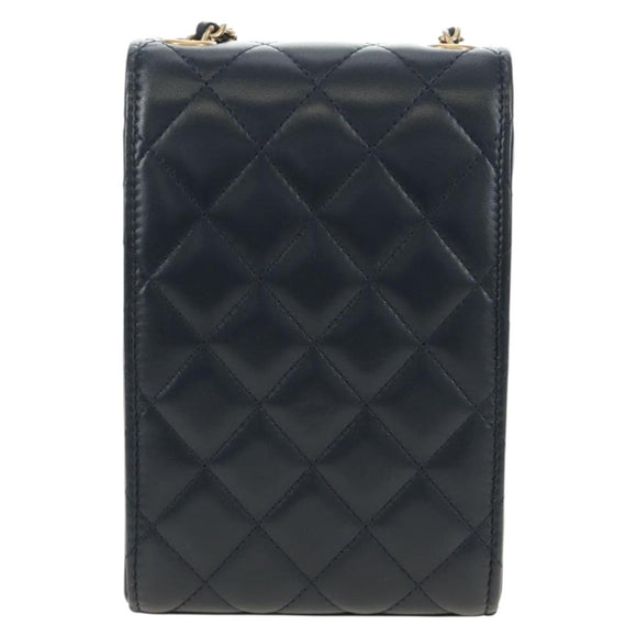 CHANEL Matelasse Chain Shoulder Bag Leather Navy Gold CC Auth 188933SAM