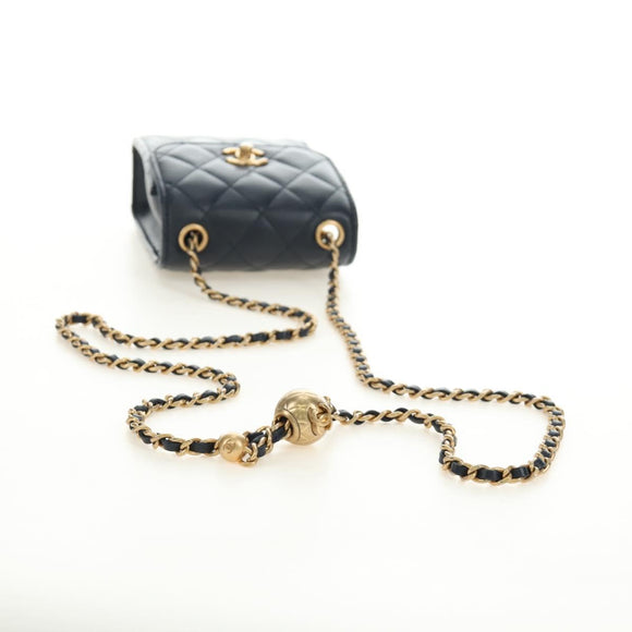 CHANEL Matelasse Chain Shoulder Bag Leather Navy Gold CC Auth 188933SAM