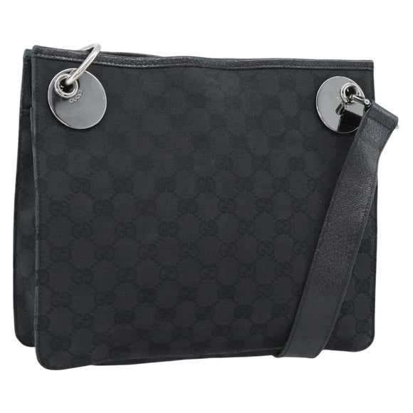 GUCCI GG Canvas Shoulder Bag Black Silver 120841 Auth 188960A