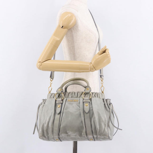 Miu Miu Hand Bag Leather 2way Light Blue Gold Auth 188963M