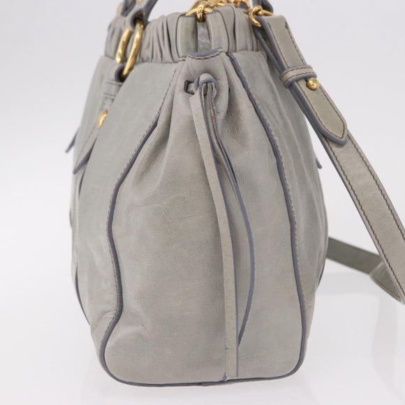 Miu Miu Hand Bag Leather 2way Light Blue Gold Auth 188963M