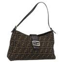 FENDI Zucca Canvas Mamma Baguette Shoulder Bag Black Brown Auth 188964V-1