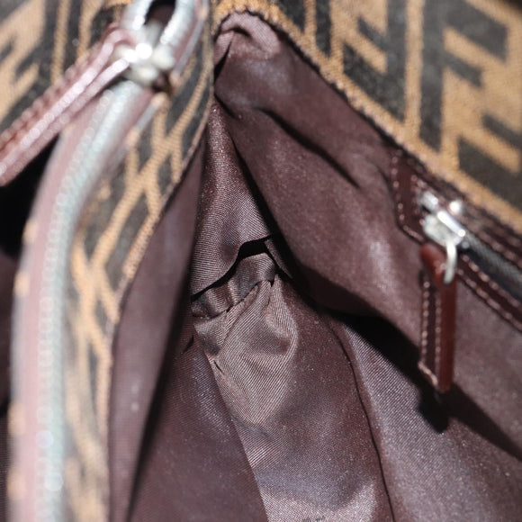 FENDI Zucca Canvas Mamma Baguette Shoulder Bag Black Brown Auth 188964V