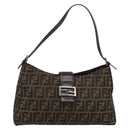 FENDI Zucca Canvas Mamma Baguette Shoulder Bag Black Brown Auth 188964V-13