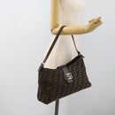 FENDI Zucca Canvas Mamma Baguette Shoulder Bag Black Brown Auth 188964V-26