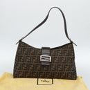 FENDI Zucca Canvas Mamma Baguette Shoulder Bag Black Brown Auth 188964V-12