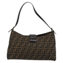 FENDI Zucca Canvas Mamma Baguette Shoulder Bag Black Brown Auth 188964V-2