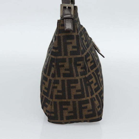 FENDI Zucca Canvas Mamma Baguette Shoulder Bag Black Brown Auth 188964V