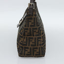 FENDI Zucca Canvas Mamma Baguette Shoulder Bag Black Brown Auth 188964V-4