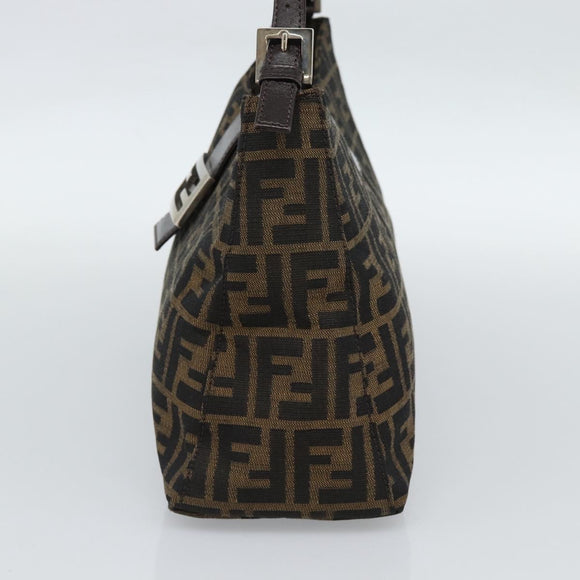 FENDI Zucca Canvas Mamma Baguette Shoulder Bag Black Brown Auth 188964V