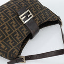 FENDI Zucca Canvas Mamma Baguette Shoulder Bag Black Brown Auth 188964V-6