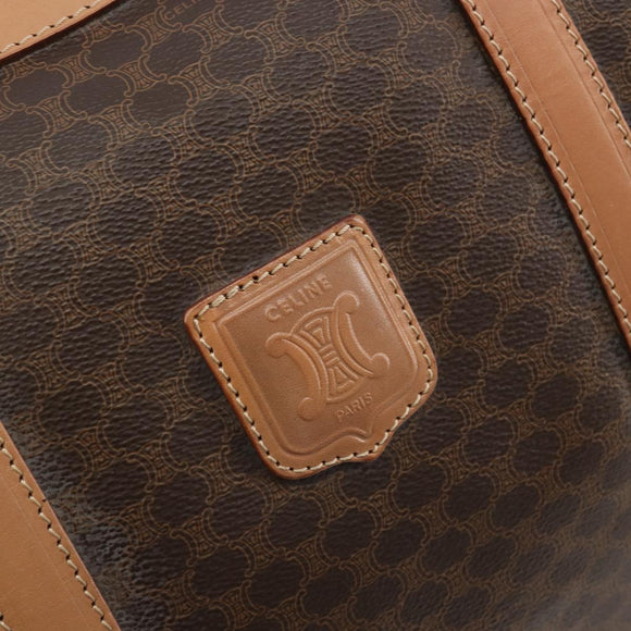 CELINE Macadam Canvas Boston Bag PVC Leather Brown Gold Auth 188967A