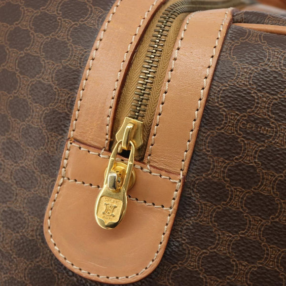 CELINE Macadam Canvas Boston Bag PVC Leather Brown Gold Auth 188967A