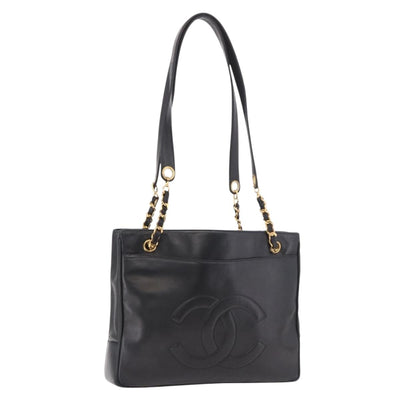 CHANEL COCO Mark Chain Shoulder Bag Leather Gold Black CC Auth 188970V