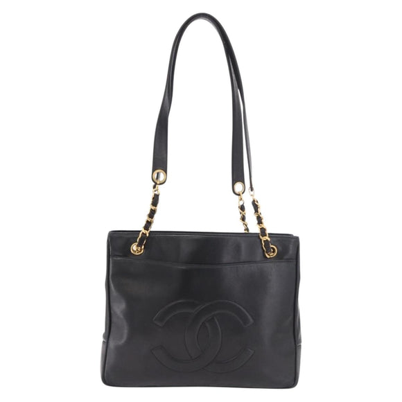 CHANEL COCO Mark Chain Shoulder Bag Leather Gold Black CC Auth 188970V