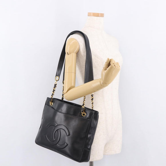 CHANEL COCO Mark Chain Shoulder Bag Leather Gold Black CC Auth 188970V