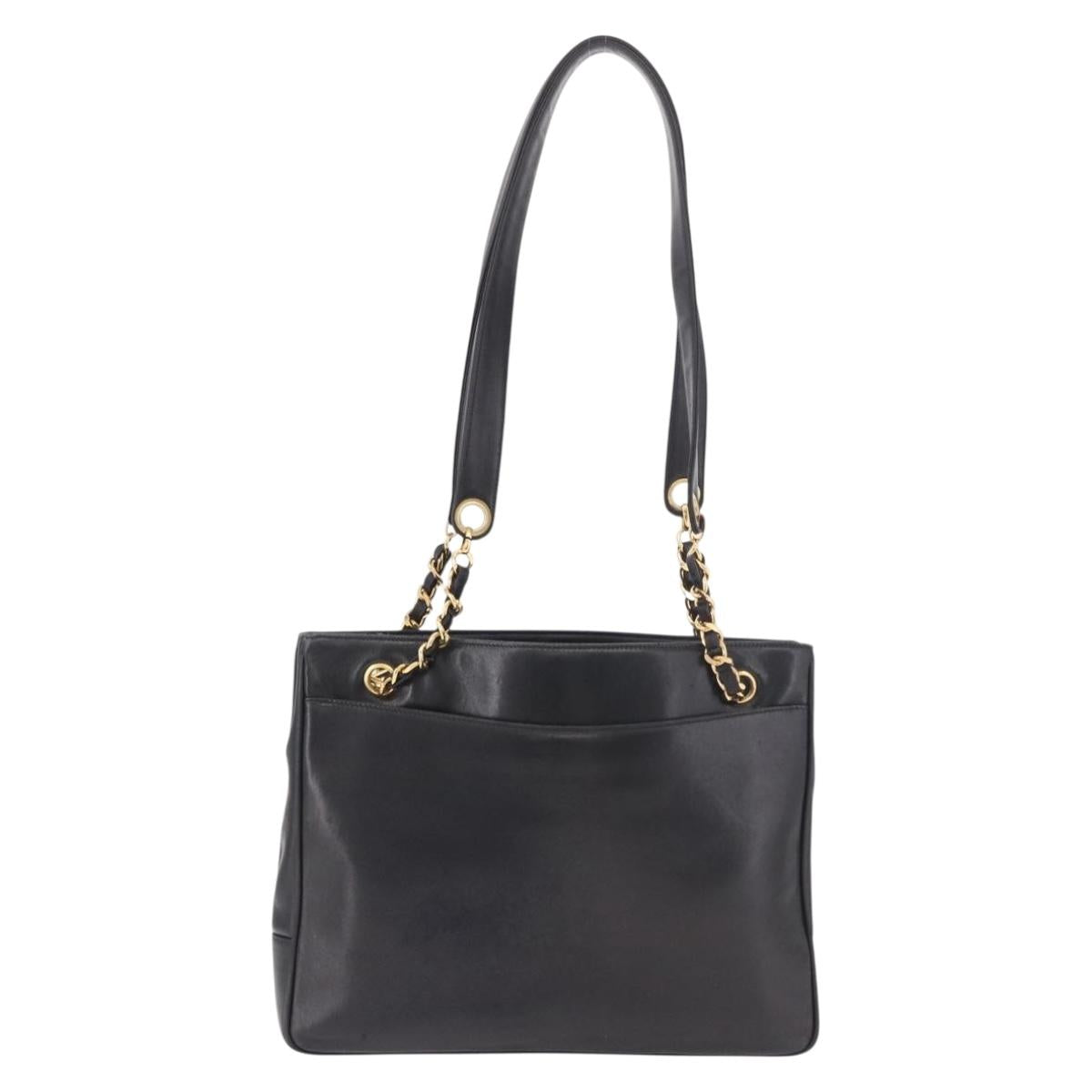 CHANEL COCO Mark Chain Shoulder Bag Leather Gold Black CC Auth 
