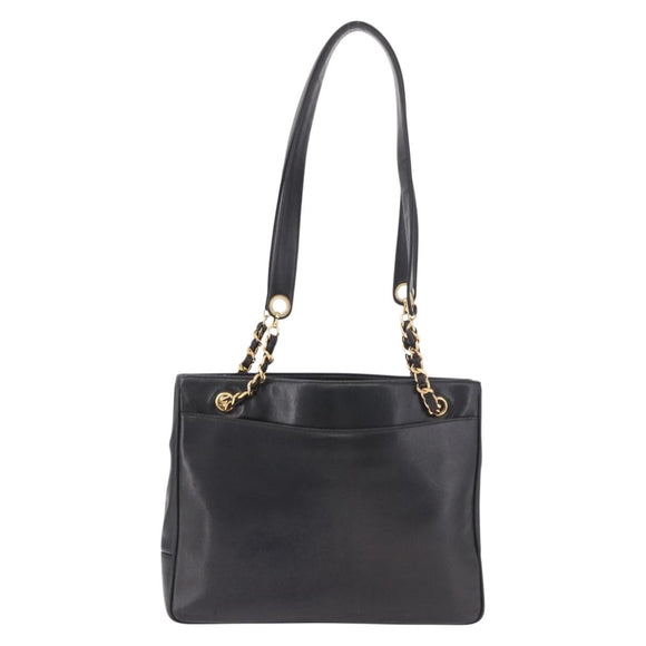 CHANEL COCO Mark Chain Shoulder Bag Leather Gold Black CC Auth 188970V