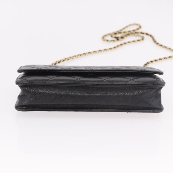 CHANEL Matelasse Chain Shoulder Bag Caviar Skin Black Gold CC Auth 188972
