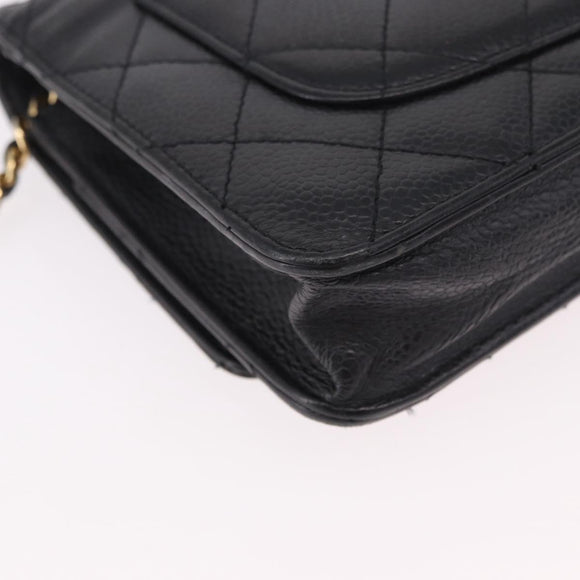 CHANEL Matelasse Chain Shoulder Bag Caviar Skin Black Gold CC Auth 188972