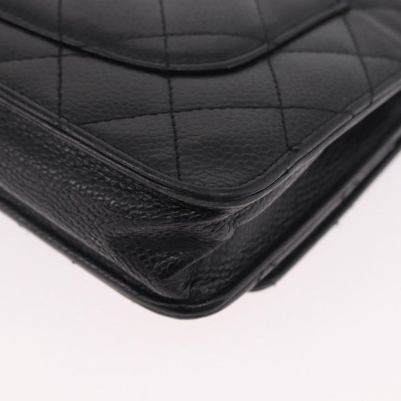 CHANEL Matelasse Chain Shoulder Bag Caviar Skin Black Gold CC Auth 188972