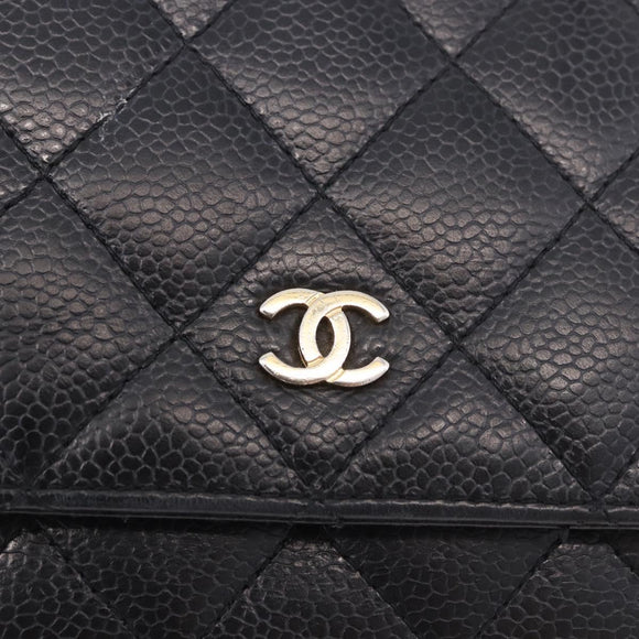 CHANEL Matelasse Chain Shoulder Bag Caviar Skin Black Gold CC Auth 188972