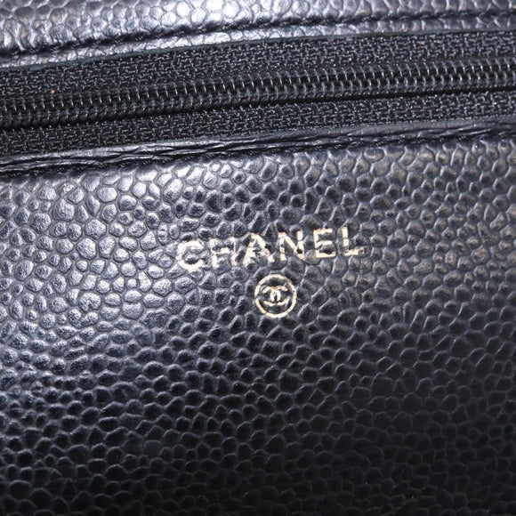 CHANEL Matelasse Chain Shoulder Bag Caviar Skin Black Gold CC Auth 188972