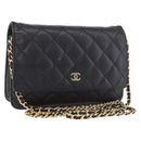 CHANEL Matelasse Chain Shoulder Bag Caviar Skin Black Gold CC Auth 188972-1
