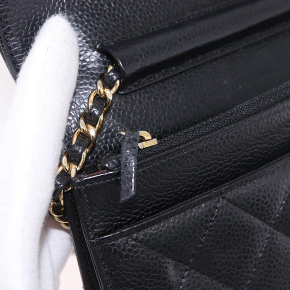 CHANEL Matelasse Chain Shoulder Bag Caviar Skin Black Gold CC Auth 188972