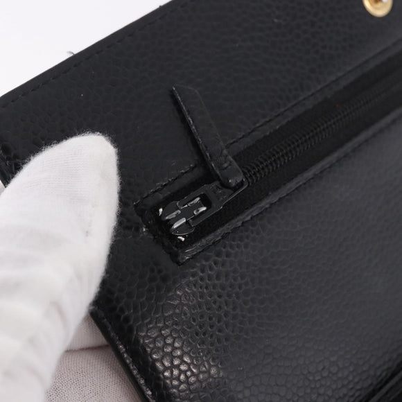 CHANEL Matelasse Chain Shoulder Bag Caviar Skin Black Gold CC Auth 188972