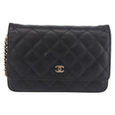 CHANEL Matelasse Chain Shoulder Bag Caviar Skin Black Gold CC Auth 188972-2