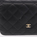 CHANEL Matelasse Chain Shoulder Bag Caviar Skin Black Gold CC Auth 188972-3