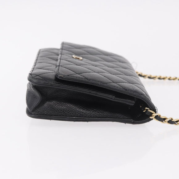 CHANEL Matelasse Chain Shoulder Bag Caviar Skin Black Gold CC Auth 188972