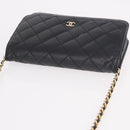 CHANEL Matelasse Chain Shoulder Bag Caviar Skin Black Gold CC Auth 188972-7