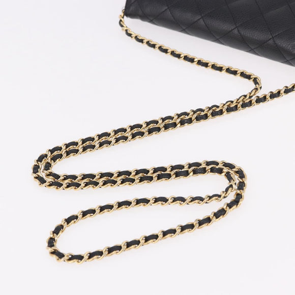 CHANEL Matelasse Chain Shoulder Bag Caviar Skin Black Gold CC Auth 188972
