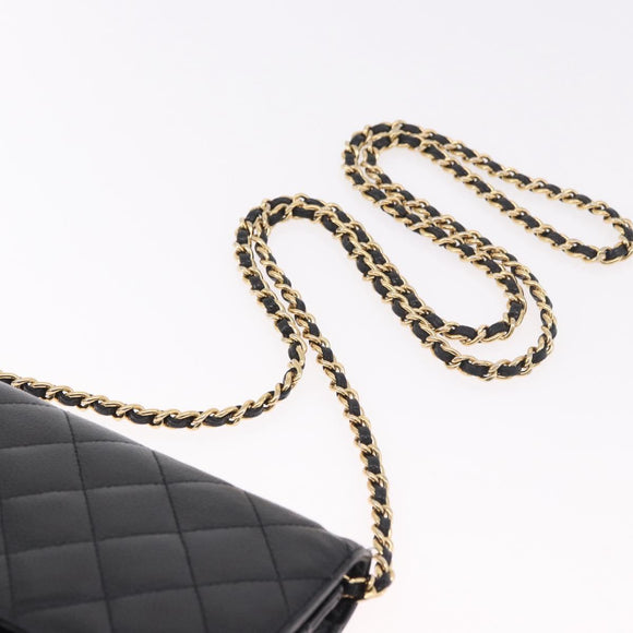 CHANEL Matelasse Chain Shoulder Bag Caviar Skin Black Gold CC Auth 188972